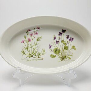 Vintage Portmeirion Pottery 14" Oval Baker Pink & Purple Wildflower & Roots UK